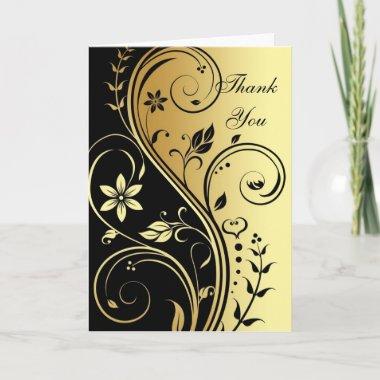 Gold & Black Floral Scroll Elegant Thank You Invitations