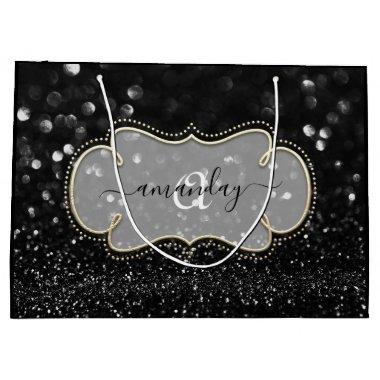Gold Black Framed Royal Monogram Name VIP Large Gift Bag
