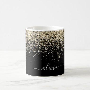 Gold Black Girly Glitter Sparkle Monogram Name Coffee Mug
