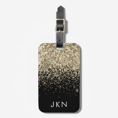 Gold Black Girly Glitter Sparkle Monogram Name Luggage Tag