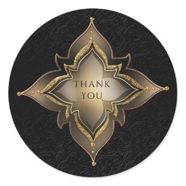 Gold & Black Glam Exotic Flower Party Favor Classic Round Sticker