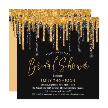 Gold black Glitter Drip Script