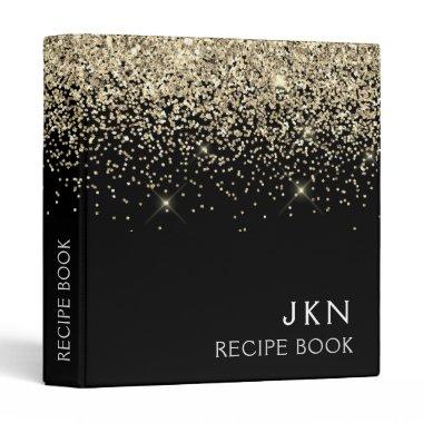 Gold Black Glitter Girly Monogram Initials 3 Ring Binder