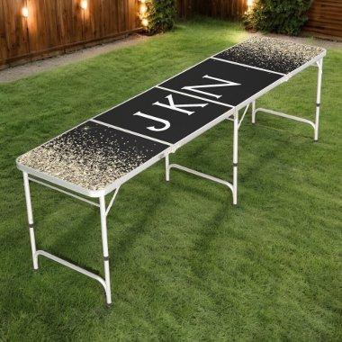 Gold Black Glitter Girly Monogram Initials Beer Pong Table