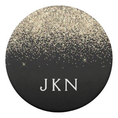 Gold Black Glitter Girly Monogram Initials Eraser