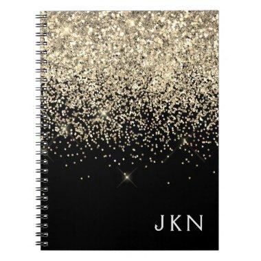 Gold Black Glitter Girly Monogram Initials Notebook