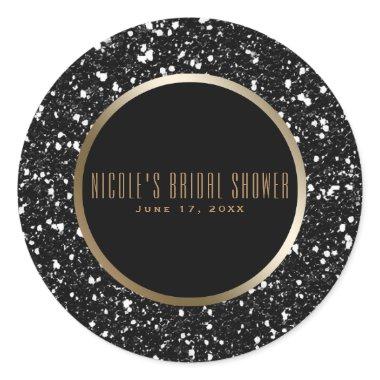 Gold & Black Glitter Glam Elegant Wedding Favor Classic Round Sticker