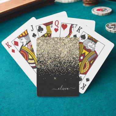 Gold Black Glitter Script Monogram Girly Name Poker