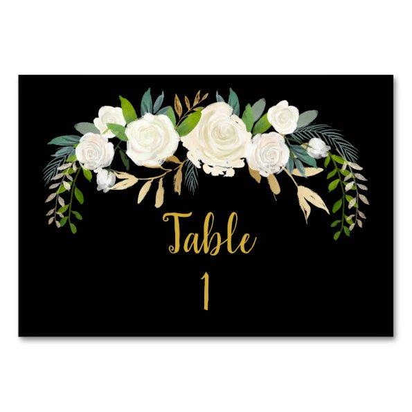 Gold & Black Greenery Fall Wedding Reception Decor Table Number