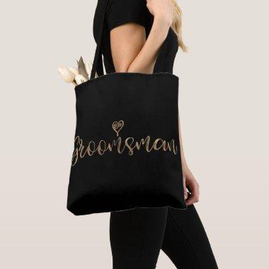 Gold & Black GROOMSMAN Typography Modern Minimal Tote Bag