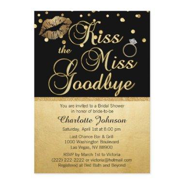 Gold Black Kiss the Miss Goodbye Bridal Shower Invitations