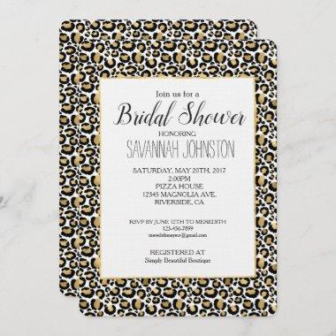 Gold Black Leopard Print Bridal Shower Invitations