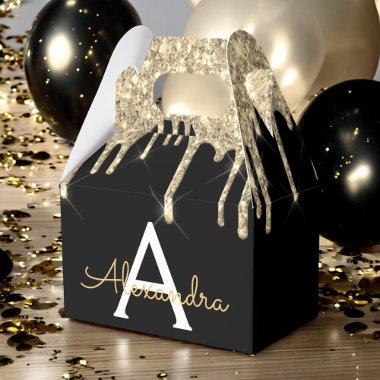 Gold Black Luxury Glitter Glam Monogram Name Favor Boxes