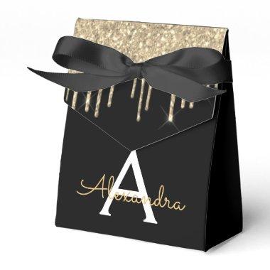 Gold Black Luxury Glitter Glam Monogram Name Favor Boxes