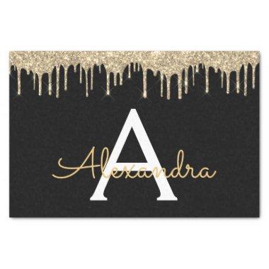 Gold Black Luxury Glitter Glam Monogram Name Tissue Paper