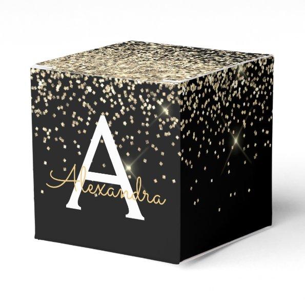 Gold Black Luxury Glitter Sparkle Monogram Favor Box