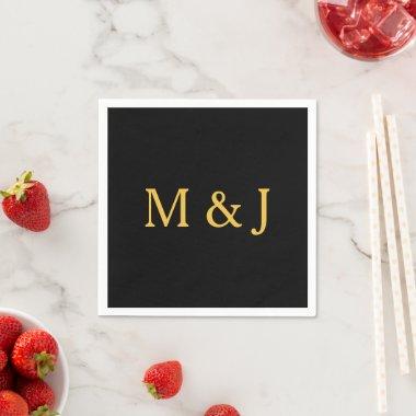 Gold Black Monogram Initial Custom Name Modern Napkins