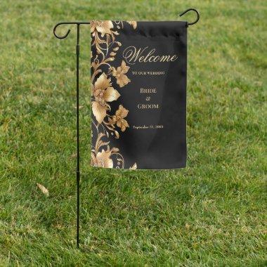 Gold Black Ornate Floral Garden Flag