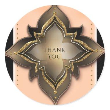 Gold Black Peach Exotic Flower Party Favor Classic Round Sticker