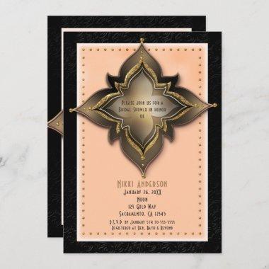 Gold Black & Peach Exotic Flower Party Invitations