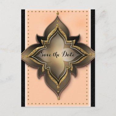 Gold Black & Peach Exotic Flower Save the Date Announcement PostInvitations