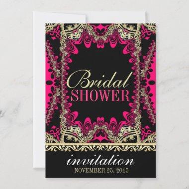 Gold Black & Pink Love Bridal Shower Invitations