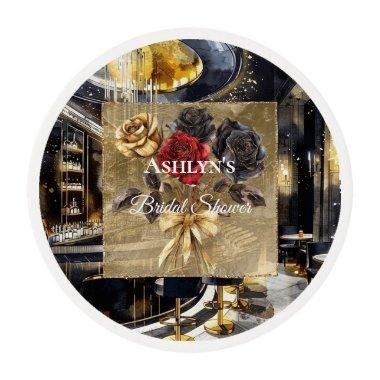 Gold Black Red Floral  Edible Frosting Rounds