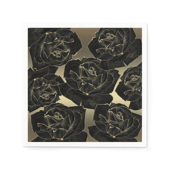 Gold & Black Rose Glam Elegant Classy Chic Party Napkins