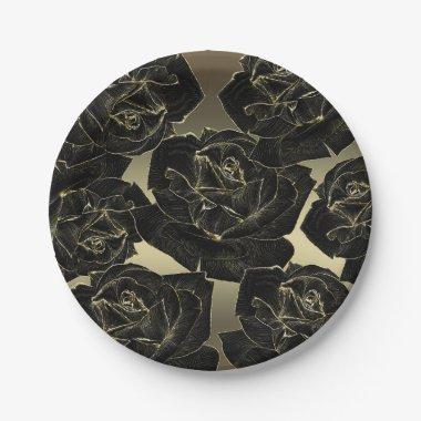 Gold & Black Rose Glam Elegant Classy Chic Party Paper Plates