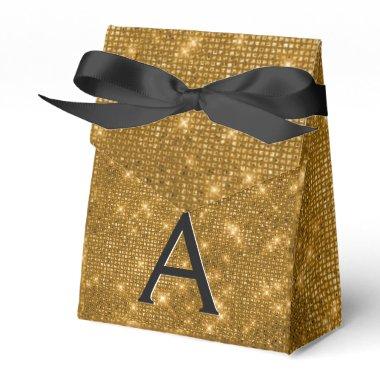 Gold & Black Shimmer Monogram - Add Your Name Favor Boxes