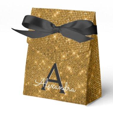 Gold & Black Shimmer Monogram - Add Your Name Favor Boxes