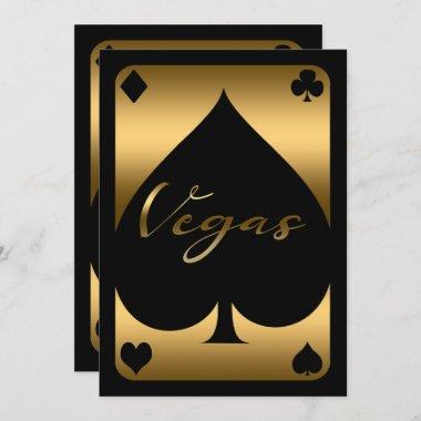 Gold & Black Spade Casino Las Vegas 21st Birthday Invitations