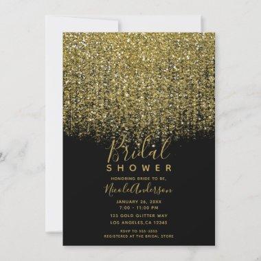 Gold & Black Sparkly Glitter Bridal Shower Invitations
