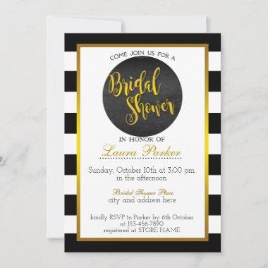 Gold Black Striped Bridal Shower Glitter Classic Invitations