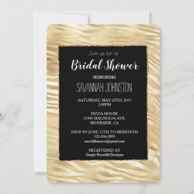 Gold Black Zebra Print bridal shower  Invitations