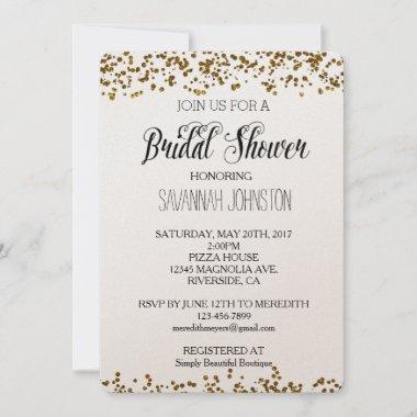 Gold Bling Glitter Confetti bridal shower Invitations