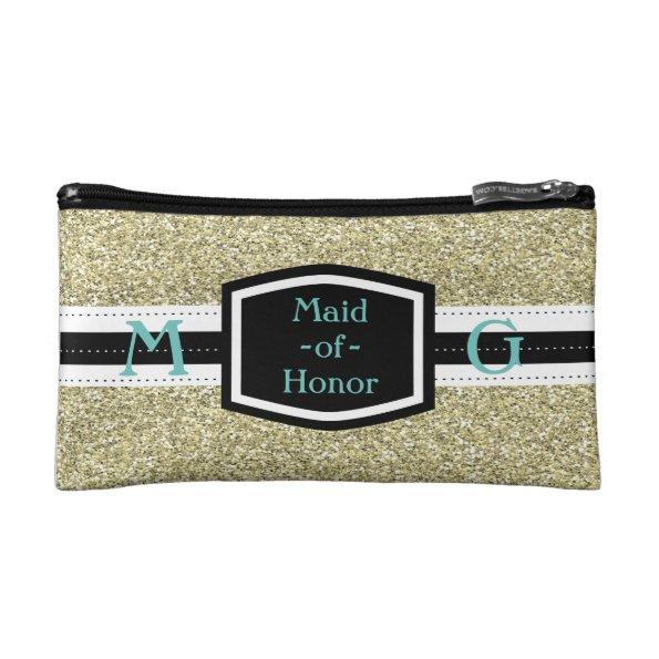 Gold Bling Maid-of-Honor Gift Makeup Bag