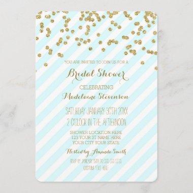 Gold Blue Green Stripes Bridal Shower Invitations