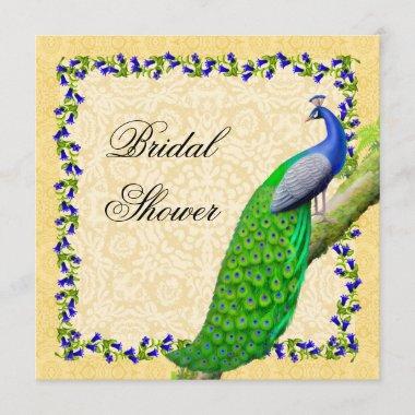 Gold Blue Indian Peacock Bridal Shower Invitations
