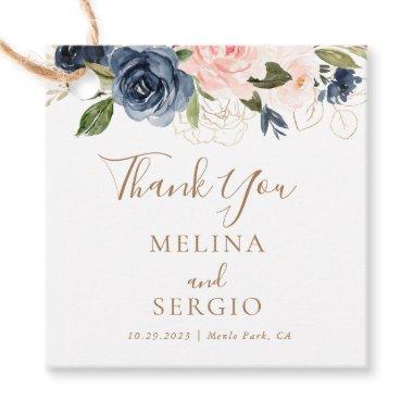 Gold Blue Pink Flowers Wedding Thank You Favor Tags