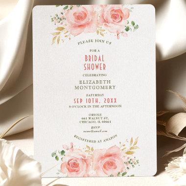 Gold & Blush Bridal Shower Invitations Watercolor