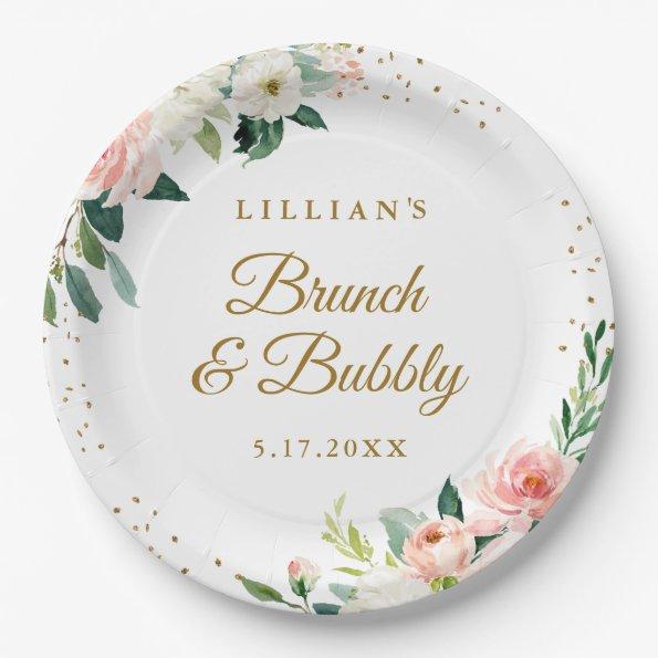 Gold Blush Floral Brunch And Bubbly Paper Plates