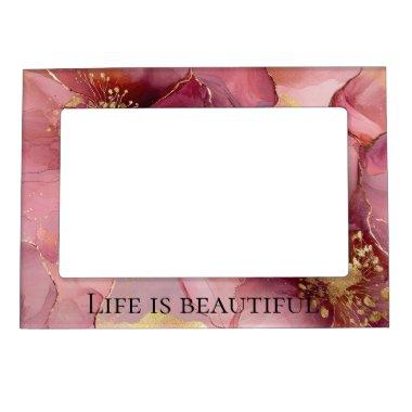 Gold Blush Pink Burgundy Floral  Magnetic Frame