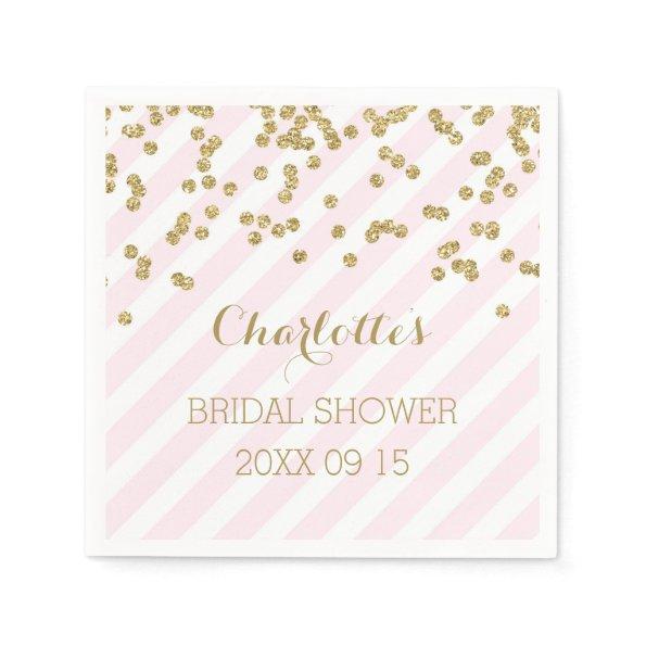 Gold Blush Pink Confetti Stripes Bridal Shower Napkins