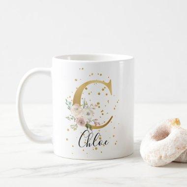 Gold Blush Pink Cream Watercolor Floral Monogram C Coffee Mug