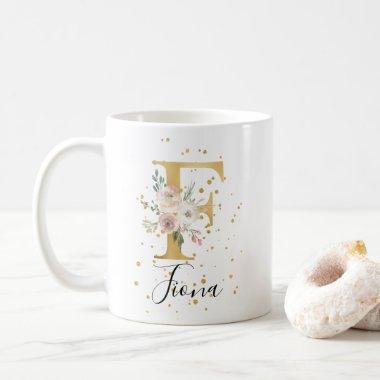 Gold Blush Pink Cream Watercolor Floral Monogram F Coffee Mug