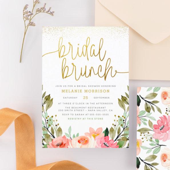 Gold Blush Pink Floral Bridal Brunch Bridal Shower Invitations