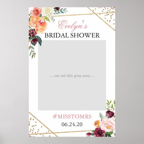 Gold Blush Pink Floral Bridal Shower Photo Prop Poster