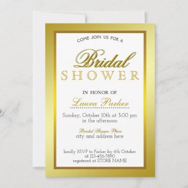 Gold Boarder Bridal Shower Striped Glitter Classic Invitations