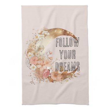 Gold Boho Blush Pink Floral  Kitchen Towel